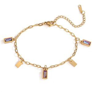 18K Gold Plated Stainless Steel Geometric Charm Bracelet, Mystic Pink/ Purple